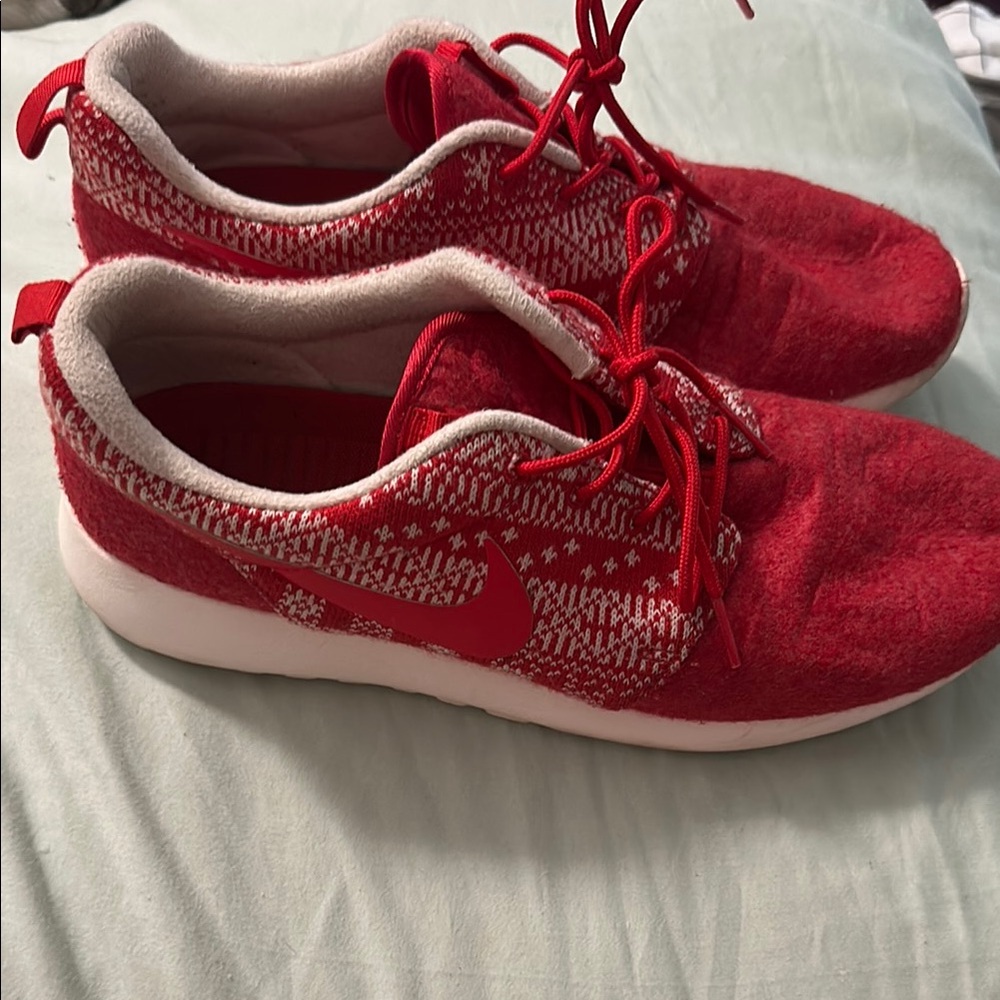 Nike Red and White Knit Holiday style Sneakers
